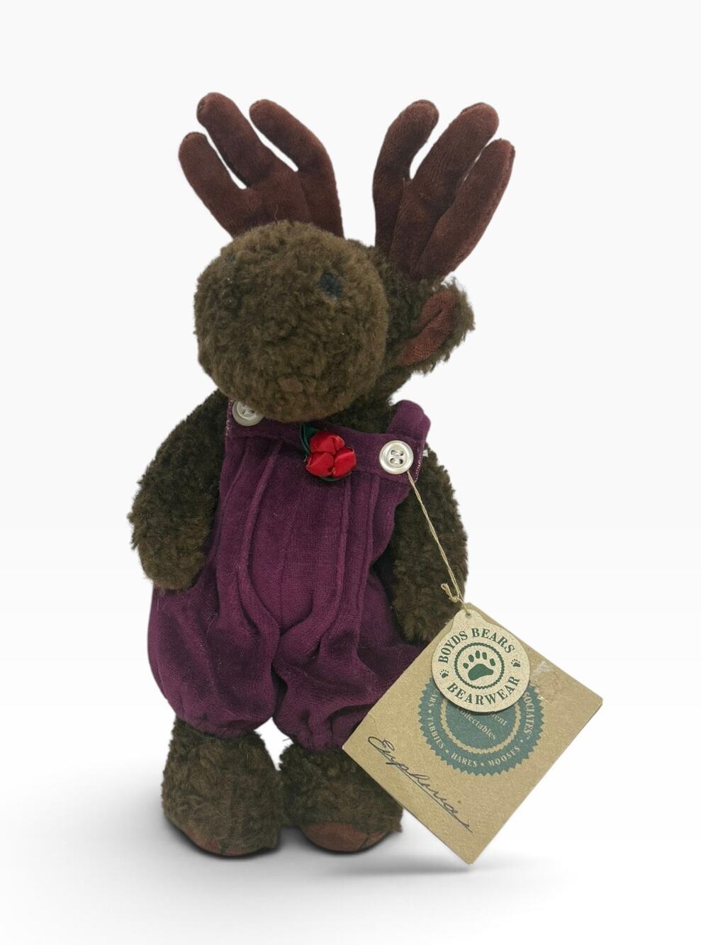 Vintage Boyds Bears “Euphoria” Brown Moose Plush 1995 Purple Romper Flower Tags